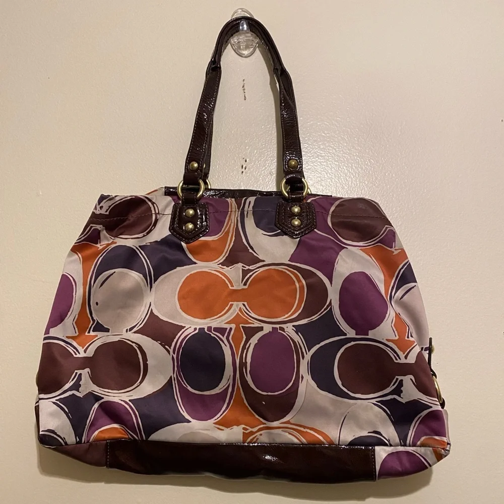 Coach Purple and Brown Ashley Signature Shoulder Bag. No. F1257-F20113